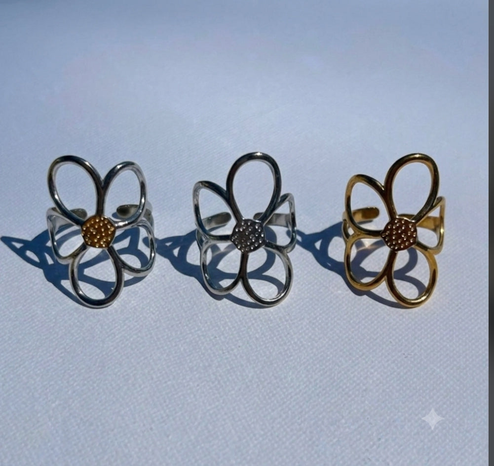 Anillo Abierto con Diseño Floral