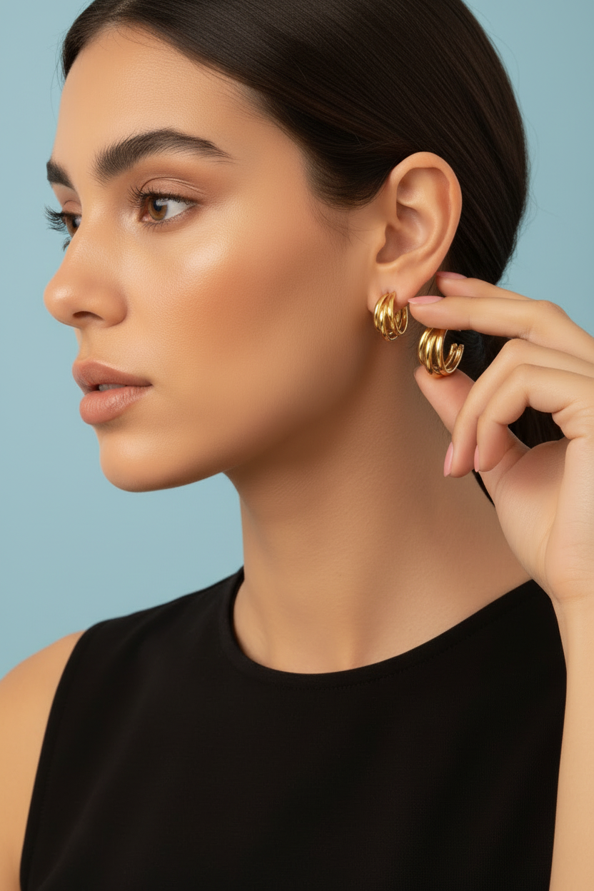 Aros triple dorados más pequeños