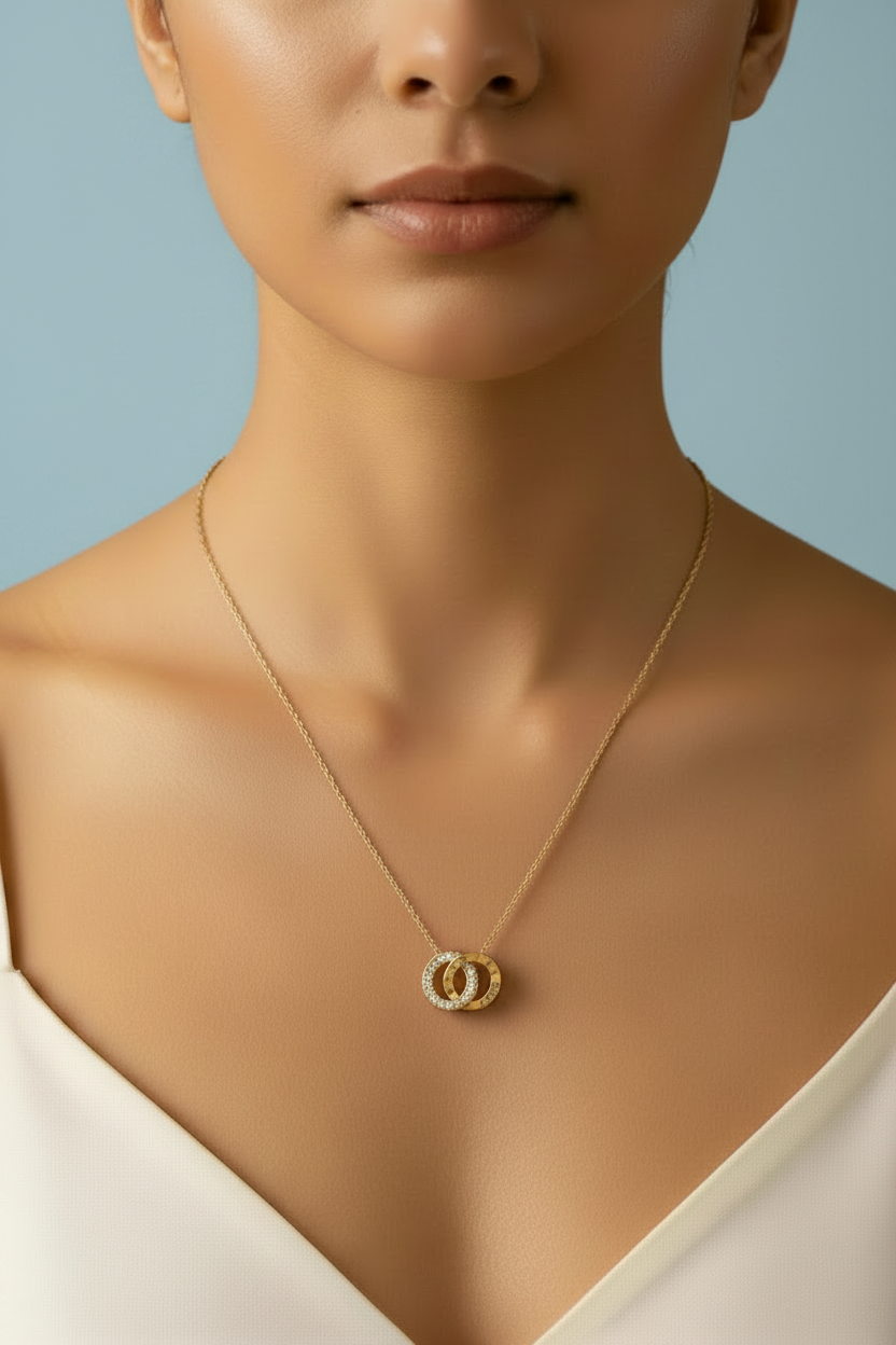 Collar aros romanos dorado azul claro