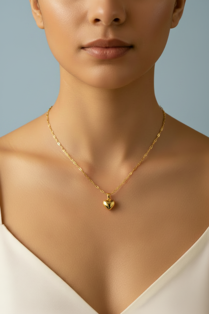 Collar corazón dorado azul claro