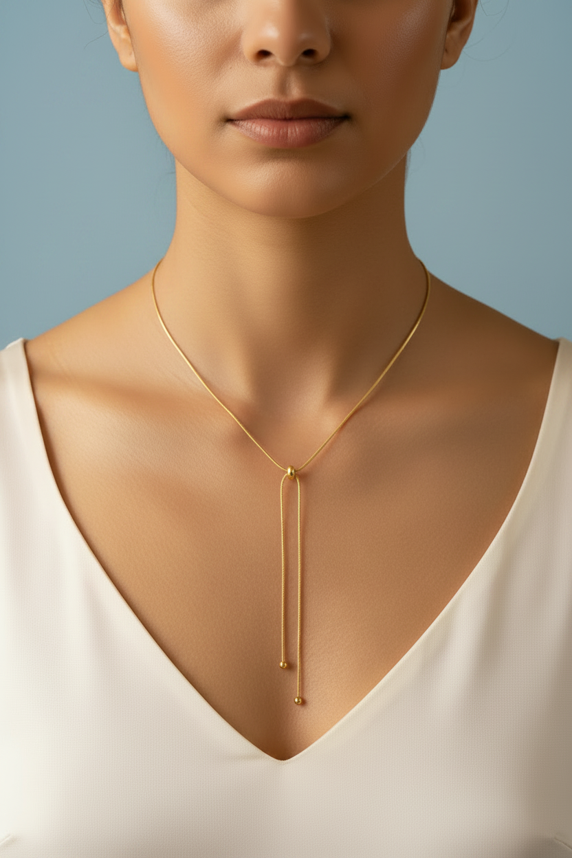 Collar lariat dorado azul claro