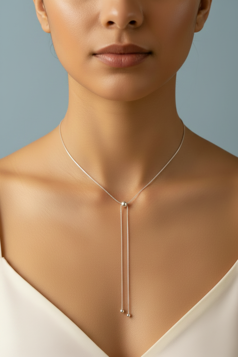 Collar lariat plateado azul claro